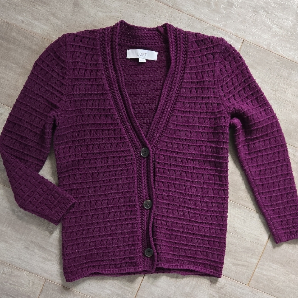 Loft Eyelet Cable Knit Cardigan